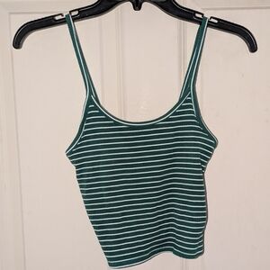 American Eagle Striped Green and White Crop Tank Top